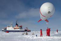 The Polarstern RV during MOSAiC, surrounded by instrumentation on the sea ice (MetCity)