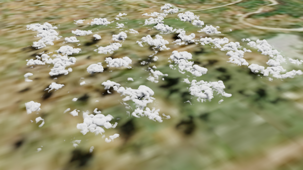 Birds eye view of MicroHH clouds, with a MODIS satellite image as the surface