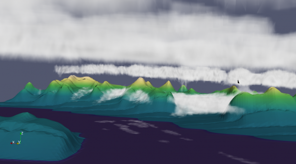 ICON-LEM simulation of multi-layer Arctic clouds in the mountainous area near Ny Aalesund, Svalbard.